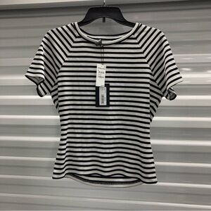 Nordstrom Paige Black and White Striped Short Sleeve Top